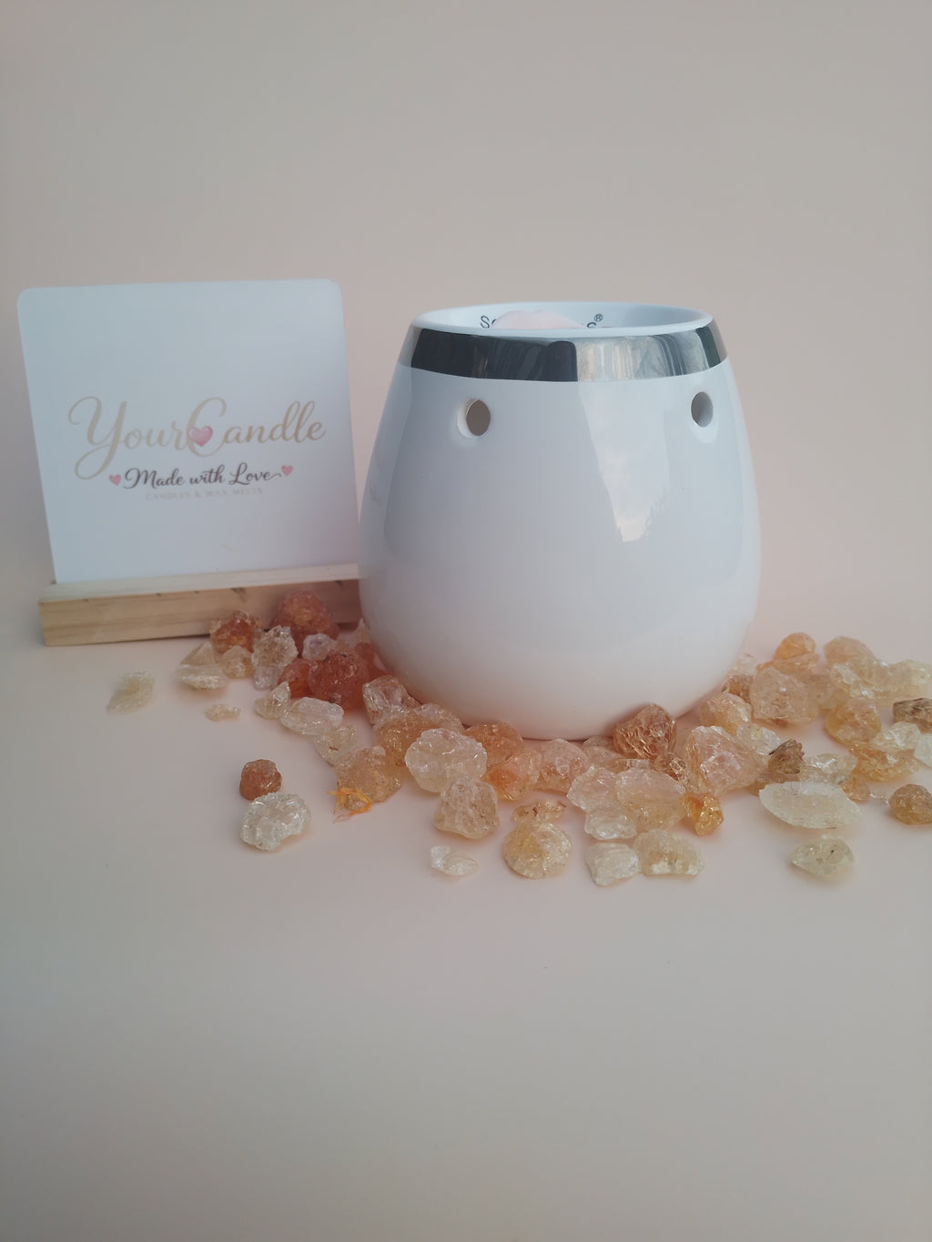 Luxe Waxmelt Brander Wit met Zilveren Rand - Vase Design | YourCandle