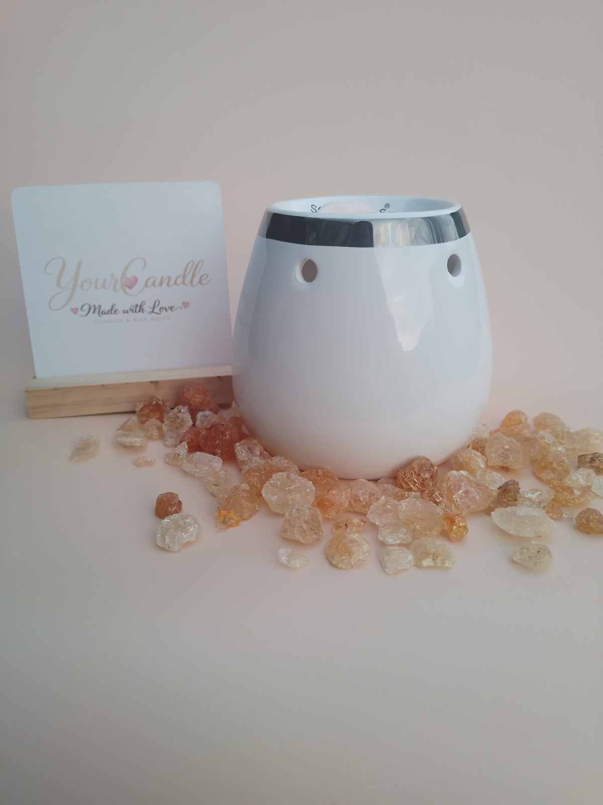Luxe Waxmelt Brander Wit met Zilveren Rand - Vase Design | YourCandle